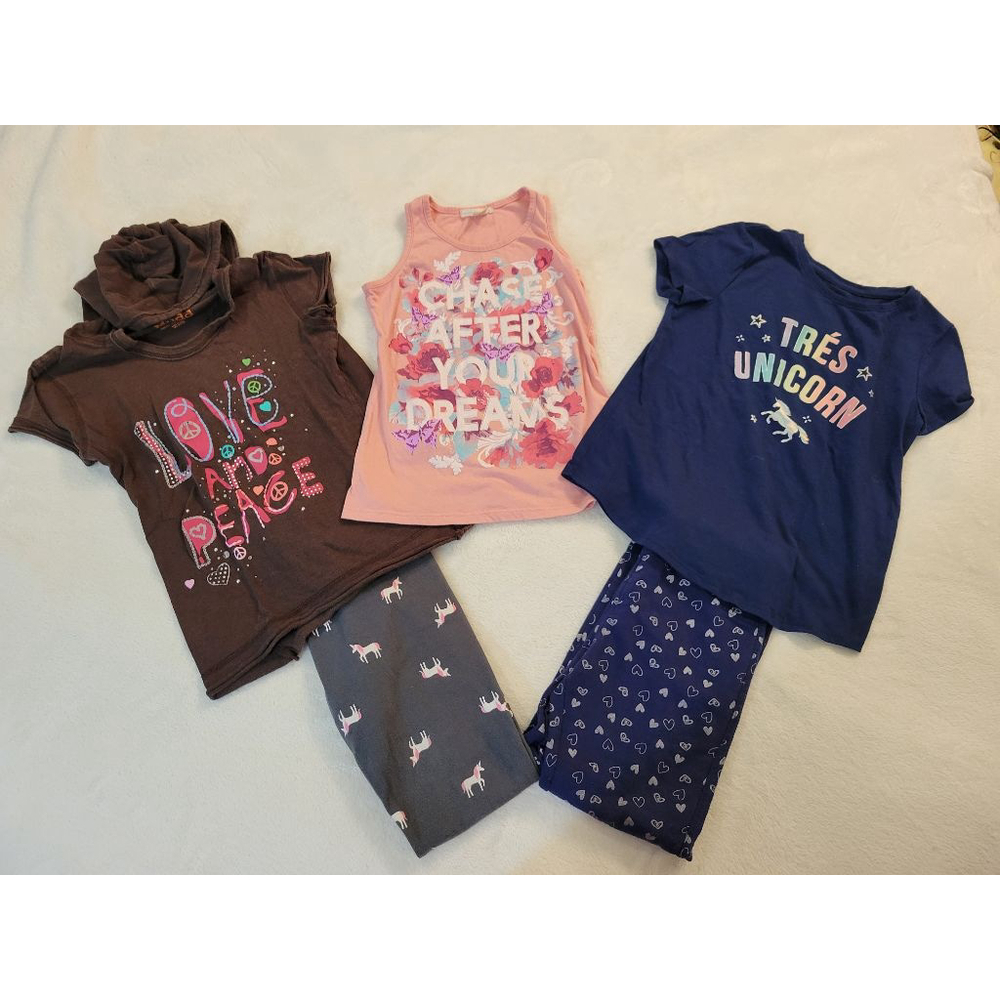 Trendy Girls' Graphic Tops & Print Leggings Bundle size 10/12